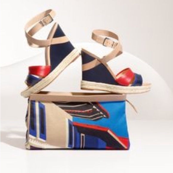 Longchamp Finca Louisa Wedge Espadrille Red Blue Sandals 39 US 8.5 Resortwear - Picture 15 of 15